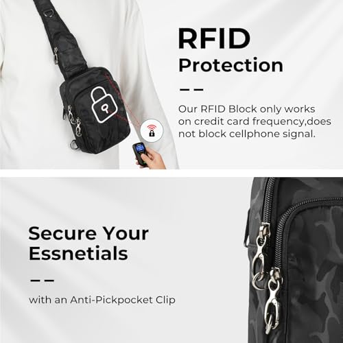 BROADREAM Sling Bag, Crossbody Bag with Anti-Theft Lock Zipper, RFID Blocking & Water Resistant for Travel Work Sport - color: Camouflage Black