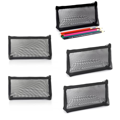 patu Widened Zipper Mesh Bags, Long Case, 8" x 4" x 2", 5 Pieces, Beauty Makeup Cosmetic Accessories Organizer, Travel Toiletry Kit Set Storage Pouch, Black - size: Long, Widened (8" x 4" x 2", 5 pcs)