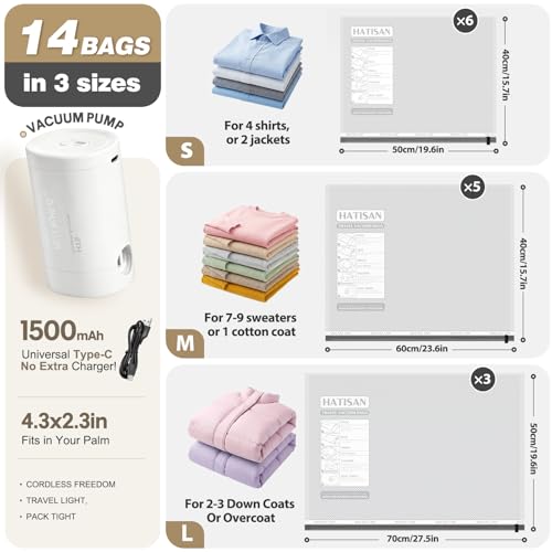 Vacuum Seal Bags for Clothing Travel with Rechargeable Electric Pump, Space Saver Vacuum Storage Bags Travel, Reusable Compression Bags for Luggage Home (14pcs Stripes) - color: 14pcs Stripes