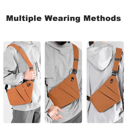 Anti Theft Travel Bag, One Shoulder Large Capacity Cross-body Bag Chest Fashion Lightweight Sling Bags for Travel Sports - color: Brown, style: Left Shoulder