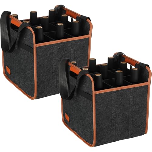 FuWeave 2 Pack Wine Carrier 6 Bottles Tote Reusable Wine tote Bags Insulated Grocery Bags for Christmas Travel, Camping and Picnic(Brown,8.07" X 29.5" X 30.5") - size: 8.07" X 29.5" X 30.5"