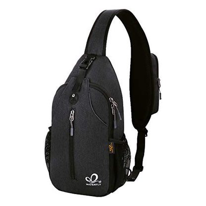 WATERFLY Crossbody Sling Backpack Sling Bag Travel Hiking Chest Bag Daypack (Black) - color: Black