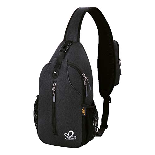 WATERFLY Crossbody Sling Backpack Sling Bag Travel Hiking Chest Bag Daypack (Black) - color: Black