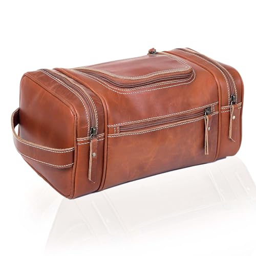 VC VINTAGE COUTURE Leather Toiletry Bag for Men Extra Large Leather Men's Toiletry Bag for Traveling Real Leather Dopp Kit for Men Leather Shaving Bag for Travel - color: Tan Brown, style: Men's Toiletry Bag