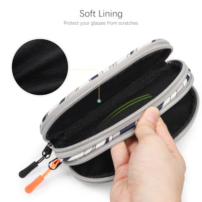 Double Eyeglasses Case Soft Portable Zipper Sunglasses Pouch with Keychain Clip for Men Women - color: Gray Wave