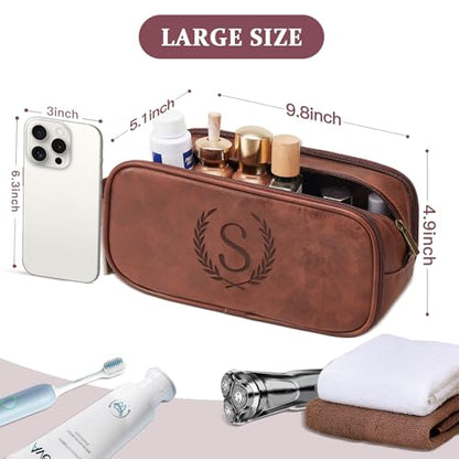 Janhavi Personalized Toiletry Bag for Men, Beach Vacation Travel Essentials, Waterproof Toiletry Bag with Hook, Laser Engraved Initials & Wheat, Birthday Gifts For Him (Medium, Red Brown, B) - color: Red Brown, style: B