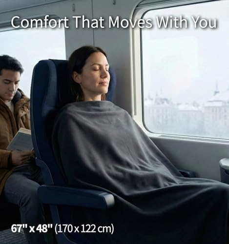 Litume Travel Camping Blanket Lightweight and Breathable, 67 x 48 in Soft Airplane Flight Blanket for Travelers, Foldable Sheet with Stuff Sack for Train, Camp, backapcking, Office, Home (E651 Grey) - color: Dark Grey