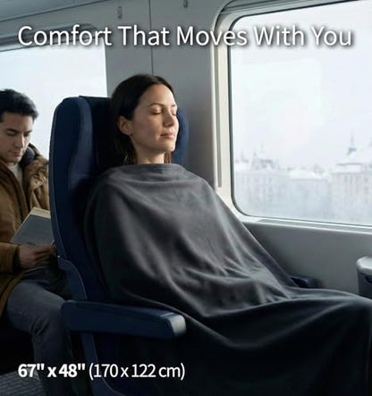 Litume Travel Camping Blanket Lightweight and Breathable, 67 x 48 in Soft Airplane Flight Blanket for Travelers, Foldable Sheet with Stuff Sack for Train, Camp, backapcking, Office, Home (E651 Grey) - color: Dark Grey