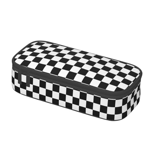 Perinsto Black And White Checkered Pencil Case Big Capacity Multi Compartment Stationery Box Racing Checkerboard Pencil Pouch Holder Desk Organizer For School Office Home - color: Black And White Checkered