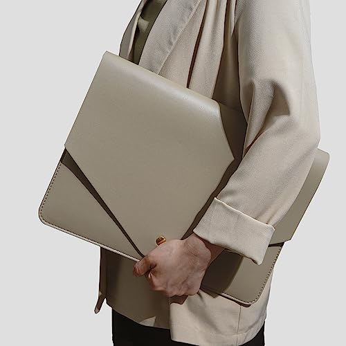 PU Leather Laptop Sleeve Compatible with New 15.3 inch MacBook Air 2023 2024, Surface Laptop 15, Surface Book 13.5, Surface Laptop Studio Color Khaki - color: Khaki, size: 14-15 Inch