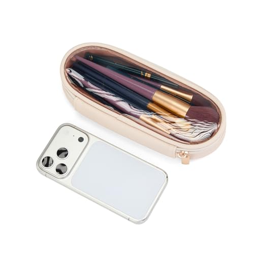 Montana West X Wrangler Travel Makeup Bag 2pcs Set Large Cosmetic Bag with Makeup Brush Holder Portable Make Up Organizer Cute Toiletry Bag with Divider and Handle for Women - color: Solid Beige