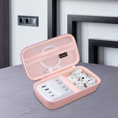Canboc Carrying Case for Ceptics Universal Travel Adapter Kit, World Travel Adapter Kit Box with Removable Shoulder Strap, Zipper Mesh Bag fit USB Cable, Rose Gold (Case Only) - color: Rose Gold+Rose Gold