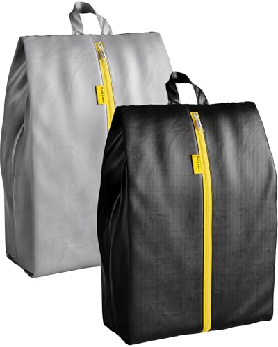 2 Pack Water Resistant Travel Shoe Bags with 2 Inner Pockets - Shoe Carrier Storage Cube Pouch with Zipper & Handle - Portable Shoe Bag for Gym, Traveling, Dance, Cross Country- Black & Grey - style: Black & Grey - 2 Pack