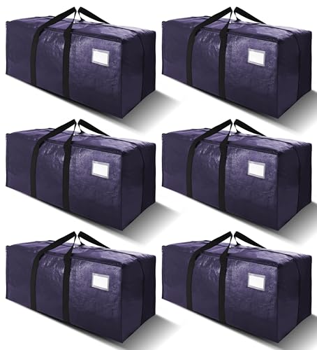 VELVETSURE Heavy Duty Extra Large Moving Bags W/Backpack Straps - Strong Handles & Zippers, Storage Totes For Space Saving, Fold Flat, Alternative to Moving Box and Storage Bin (Set of 6, Blue) - color: Blue, size: 24 Gal - 6 Pack