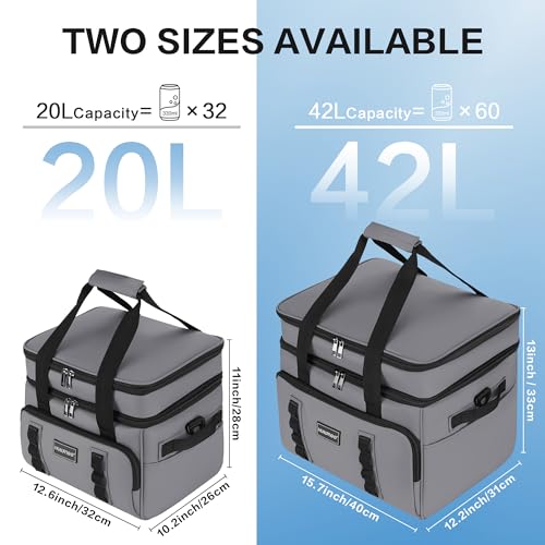 Hulongo Insulated Soft Cooler Bag, Large Ice Coolers Soft Sided Ice Chest for Beach, Collapsible and Portable - color: gray (60 CAN Xlarge)