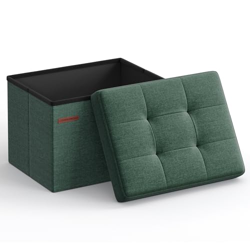 SONGMICS Mazie Collection - Small Folding Storage Ottoman, Foot Rest Stool, 12.2 x 16.1 x 12.2 Inches, 286 lb Load Capacity, for Living Room, Bedroom, Home Office, Dorm, Retro Green ULSF102C01 - color: Retro Green, size: 12.2"D x 16.1"W x 12.2"H