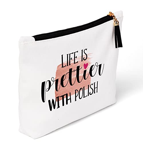Nail Tech Gifts for Women, Nail Artist Gift Beautician Gift Nail Tech Charm Manicurist Gift Manicurist Graduation Gift Nail Technician Christmas Birthday Gifts, Life is Prettier with Polish Makeup Bag - color: LifePrettier