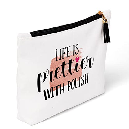 Nail Tech Gifts for Women, Nail Artist Gift Beautician Gift Nail Tech Charm Manicurist Gift Manicurist Graduation Gift Nail Technician Christmas Birthday Gifts, Life is Prettier with Polish Makeup Bag - color: LifePrettier