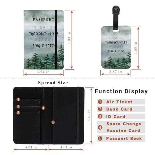 Passport Holder Set,Passport Holder and Luggage Tag,Cover for Men and Women,Wallet, Case,Travel Accessories（5.82 * 3.93 inch） - color: Green trees(Passport Holder + Luggage Tag)