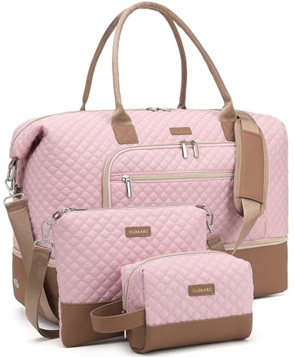 Weekender Bags for Women Travel, Under Seat Carry On Bags for Airplanes Overnight Bag with Shoe Compartment Luggage Sleeve, Foldie Travel Tote Bag Hospital Bag, Travel Gifts, Pink Brown - color: Pink Brown, size: Medium