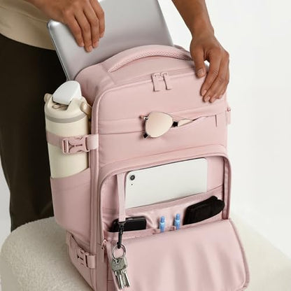 mibasies 40L Travel Backpack for Women & Men: Flight Approved Carry On Backpack, TSA Personal Item Bag with Water Bottle Pocket, Weekender Essentials Backpacks fits 17" Laptop - Pink - color: Pink, size: X-Large
