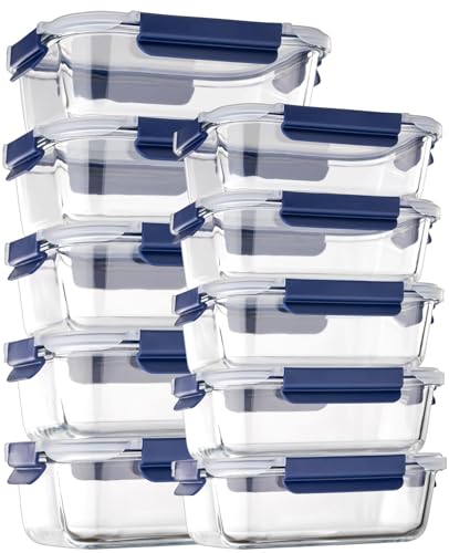 coccot Glass Food Storage Containers with Lids Airtight, [10 Pack] Glass Meal Prep Containers, Storage Container Set with Bpa-free Lid for Food, Lunch Bento Box - color: Blue