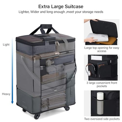 Hanke Expandable Collapsible Luggage with Wheels, Black Upgrade Version 2, 98L, Water-Resistant, 5 Spinner Wheels, 3 Pockets, Polyester, 19x13x27.2 inches, 6.1lb, Carry-On Luggage, Travel, Vacation - color: Black Upgrade Version 2
