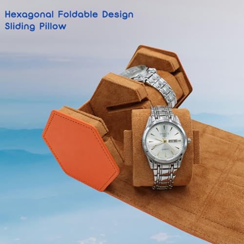 Watch Travel Hexagon Case Portable Organizer - Luxury Watch Hexagon Travel Box Recycled Leather Storage and Display for Men and Women(2Slot-Orange) - color: Hexagon-Orange, size: Double slots