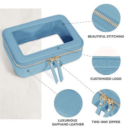 Prite Clear Makeup Bag Cosmetic Organizer Case Waterproof Travel Toiletry Bag Skincare Pouch with Golden Zipper(Blue) - color: Blue, size: Standard - Single Layer