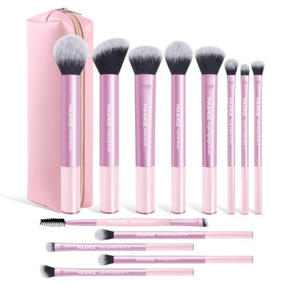 MAANGE 13 PCS Makeup Brushes Professional Make Up Brushes Premium Synthetic Powder Concealers Brushes Travel Makeup Brush Set with Case (Pink) - color: Pink