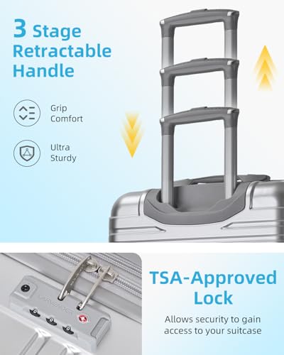 LARVENDER Carry on Luggage 22x14x9 Airline Approved Hardshell Suitcase with Wheels TSA Lock, PC+ABS Lightweight Suitcase Set for Women with Travel Backpack, Glossy Silver, 3 Piece Set - color: Glossy Silver (XL-BP), size: 3 Piece Set (Backpack/TB/20)