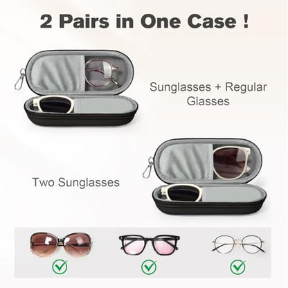 Double Eyeglasses Case, Dual Glasses Sunglasses Organizer with Zipper Closure, Eyewear Storage Box for Men Women Travel - color: Black