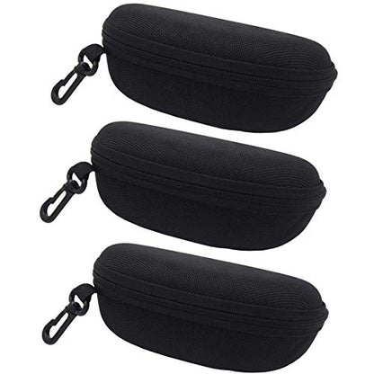 traderplus 3Pcs Hardshell Sunglasses Case/Eyeglasses Box with Zipper and Hook For Men & Women Black
