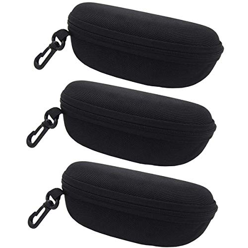 traderplus 3Pcs Hardshell Sunglasses Case/Eyeglasses Box with Zipper and Hook For Men & Women Black