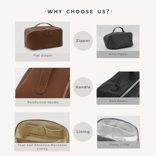 Travel Makeup Bag – Large Cosmetic Organizer with Waterproof PU Leather, Smooth Double Zipper & Tear-Resistant Lining, Toiletry Pouch for Women (Brown) - color: 01-Brown