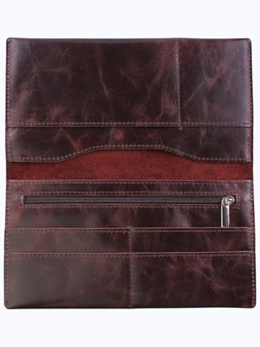 Genuine leather banknote wallet Travel Brown Cognac (leather, durable stitching, folds in half, holds 4 cards, coin pocket, flat banknote compartment)