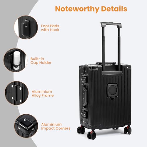 VentureVault 24 Inch Luggage With Spinner Wheels, Aluminum Frame Zipperless Suitcase, PC Lightweight Hard Shell with TSA Lock, Checked Medium Suitcase 24-Inch (Black) - color: Black, size: 24inch