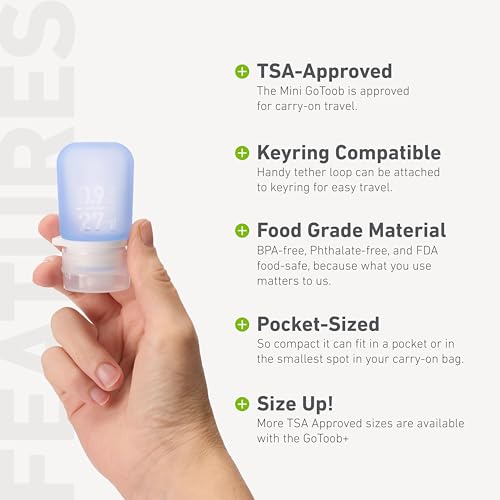 humangear GoToob Bottles - Silicone Leak-Proof Travel Tubes for Toiletries, Camping & TSA Carry-On (3-Pack), Mini (0.9 fl oz; 27ml), Clear/Green/Blue - color: Clear/Green/Blue, size: 0.9 Ounces