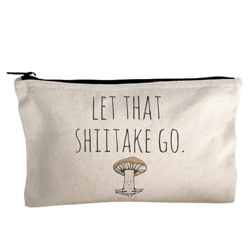Moonlight Makers, Let That Shiitake Go, Funny Canvas Makeup Bag, Pencil Pouch, Cute Travel Accessories for Women, 100% Cotton Cosmetic & Toiletry Bags - style: Let That Shiitake Go