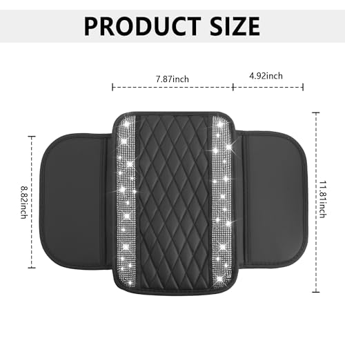 Stacool Upgraded Car Center Console Cover with Rhinestones,Microfiber Leather Car Armrest Cover Cushion with 2 Storage Bags,Universal Cars Armrest Storage Box as Cars Interior Accessories - color: Upgraded Diamond - Bling Silver