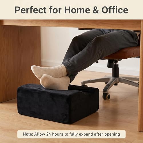 Foot Rest for Under Desk at Work, Office Footrest with Warm Feet Pocket,Ergonomic Under Desk Footrest with Washable Cover, Stool for Office Chair & Back &Pain Relief (Black+) - color: Black+