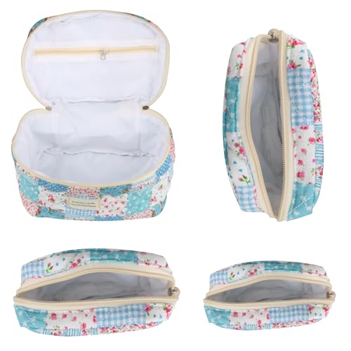 NATINSA Cute Makeup Bag for Women(2 Pcs), Travel Cosmetic Bags, Quilted Coquette Aesthetic Floral Toiletry Organizer Bag (43 - Grid Rose/4PCS) - color: 43 - Grid Rose/4PCS