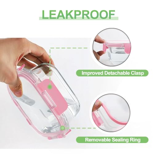HOMBERKING Glass Food Storage Containers with Lids, [18 Piece] Glass Meal Prep Containers, Airtight Lunch Bento Boxes, BPA-Free & Leak Proof (9 lids & 9 Containers) - Pink - color: Pink