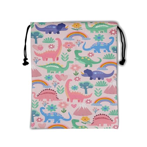 Pink Dinosaur Gymnastics Grip Bag Small Storage Pouch Portable Drawstring Bag Party Favor - color: Cute Dinosaur-multi, size: 12"(H)*9.25"(W)