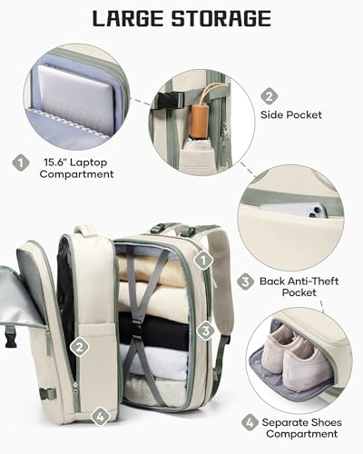 wepadre Vacuum Backpack Travel with Pump Travel Backpack with Vacuum System Expandable Vacpack Compression Backpacks for Travel Easy Vac Pack Carry on Luggage - color: Beige With Green