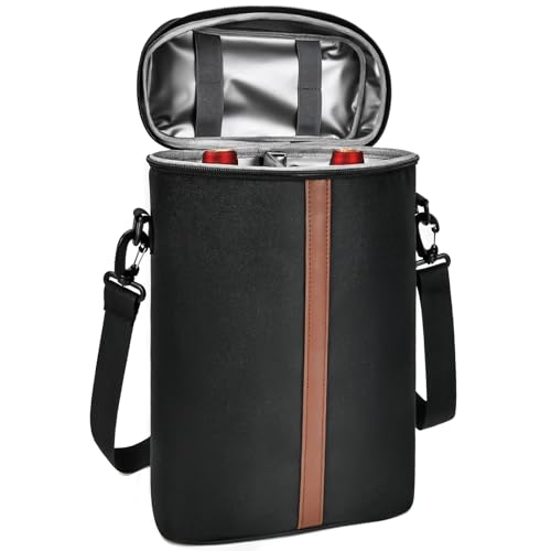 Insulated Wine Bag - Wine Bottle Carrier Tote Cooler Bags for Gifts Travel Picnic Beach, Black - 2 Bottle - color: Black, size: 2 Bottles
