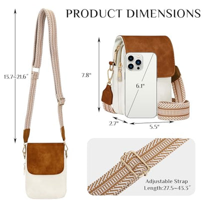 Fashion Small Crossbody Bags for Women Trendy Designer Cell Phone Purses Wallets with Card Holder Anti Theft Travel - color: Whitebrown