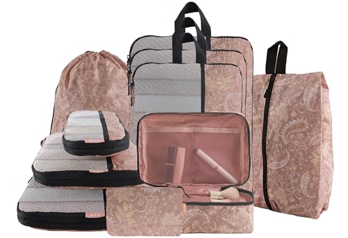 U+U 10 Set Compression Packing Cubes - Ultralight Travel Organizers with Laundry Bag, Space-Saving Suitcase Organizer, Expandable Packing Cubes for Travel and Family Vacation (Paisley Pattern) - color: Paisley Pattern, size: 10 Set