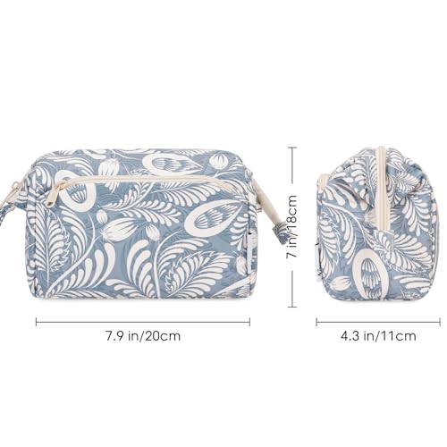 Narwey Women Makeup Bag Wide-open Make up Bag Travel Cosmetic Organizer Toiletry Bag for Cosmetics Toiletries Accessories (Blue Leaf) - color: Y-Blue Leaf