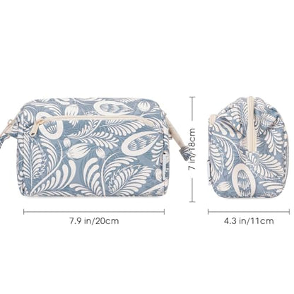 Narwey Women Makeup Bag Wide-open Make up Bag Travel Cosmetic Organizer Toiletry Bag for Cosmetics Toiletries Accessories (Blue Leaf) - color: Y-Blue Leaf